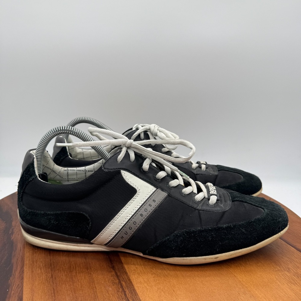 HUGO BOSS Shoes Mens Size 12 Black Leather Low Top Casual Fashion Sneakers